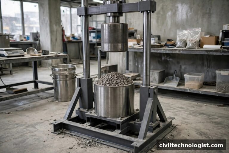 Aggregate impact value testing machine with hammer and cylindrical measure