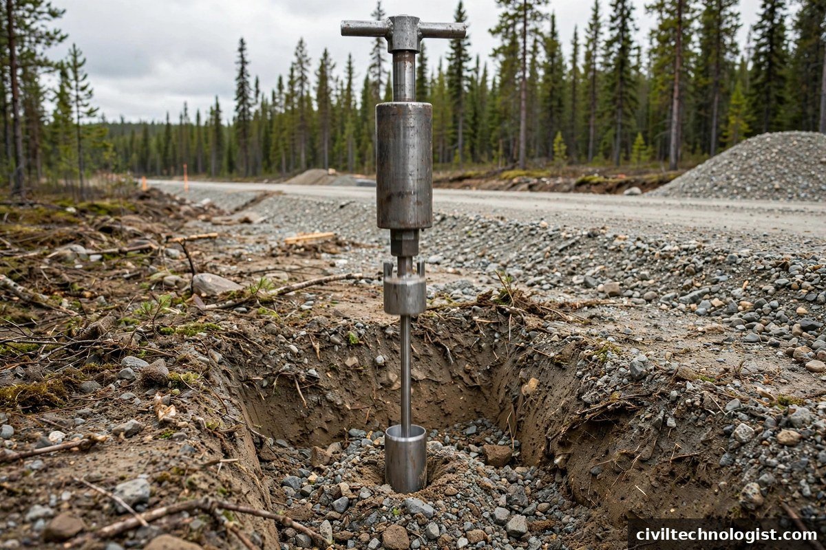 Drive-cylinder density test apparatus on a Canadian road construction site