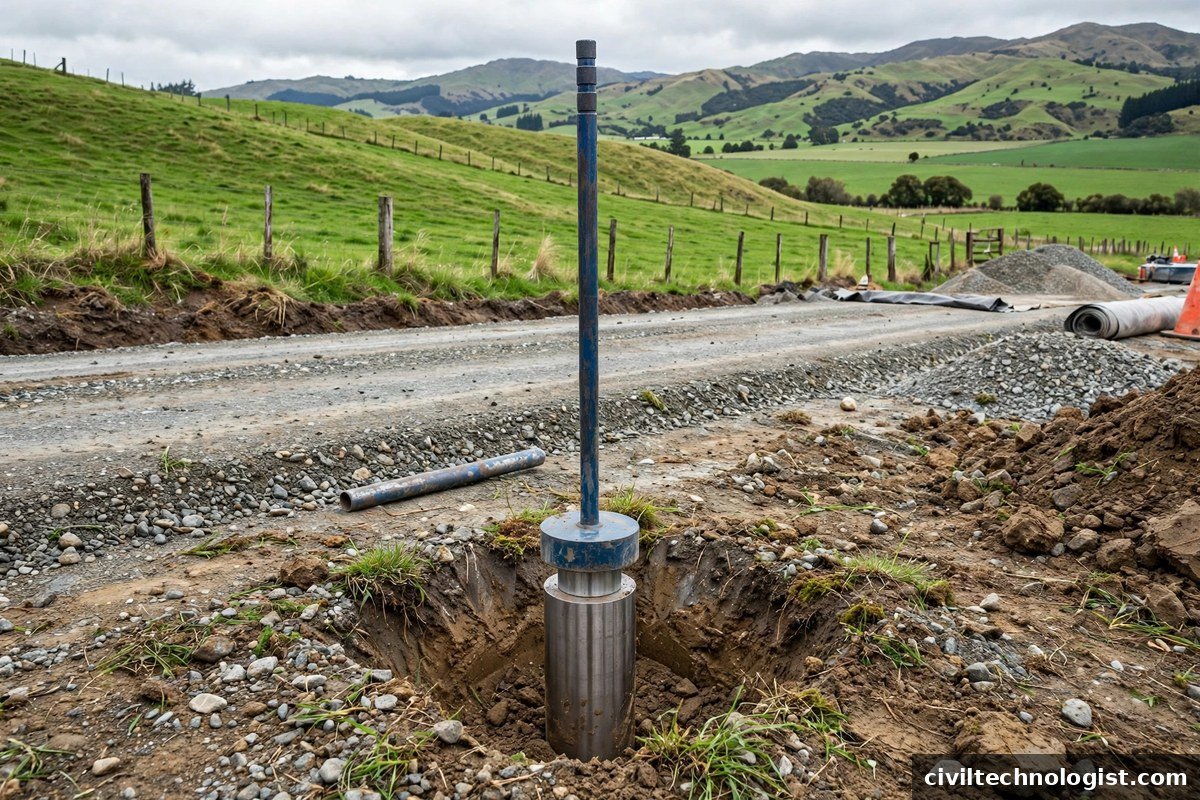 Cylindrical core cutter with dolly on a New Zealand road construction site