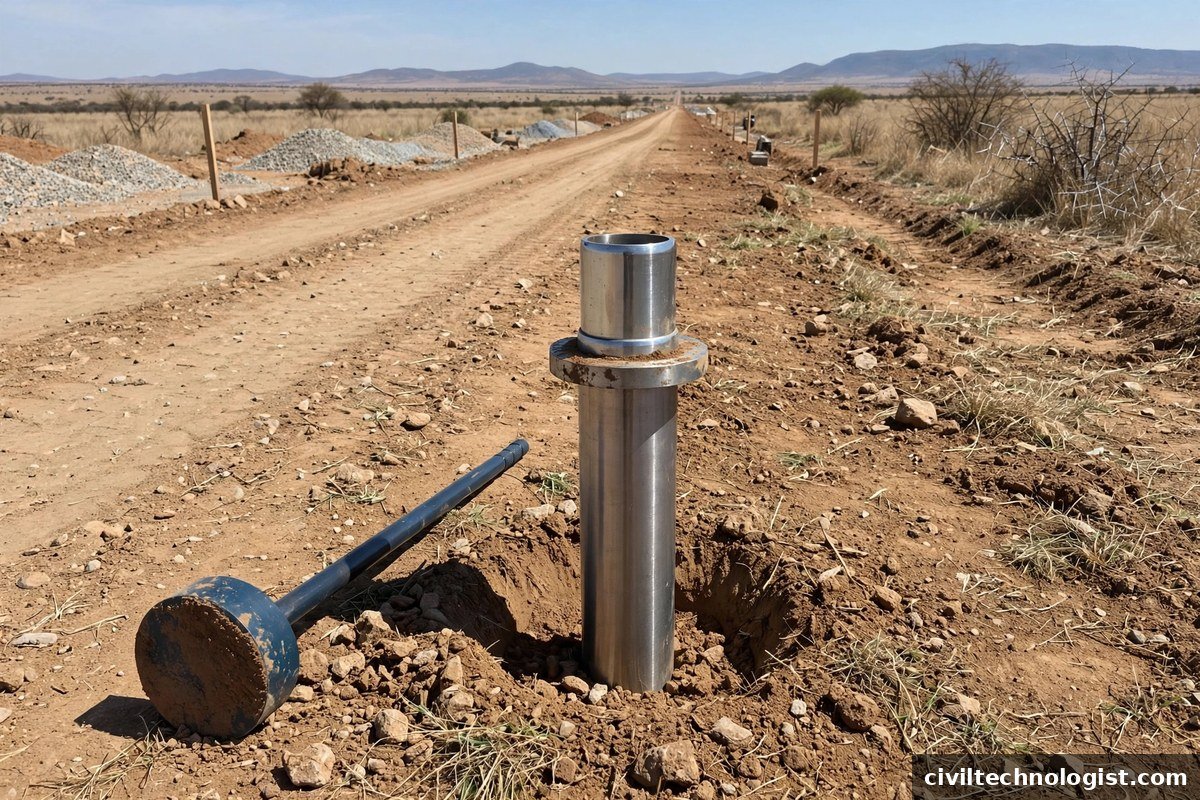 Cylindrical core cutter with dolly on a South African road construction site
