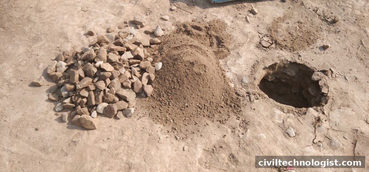 Excavated soil sample from a field density test hole ready for weighing