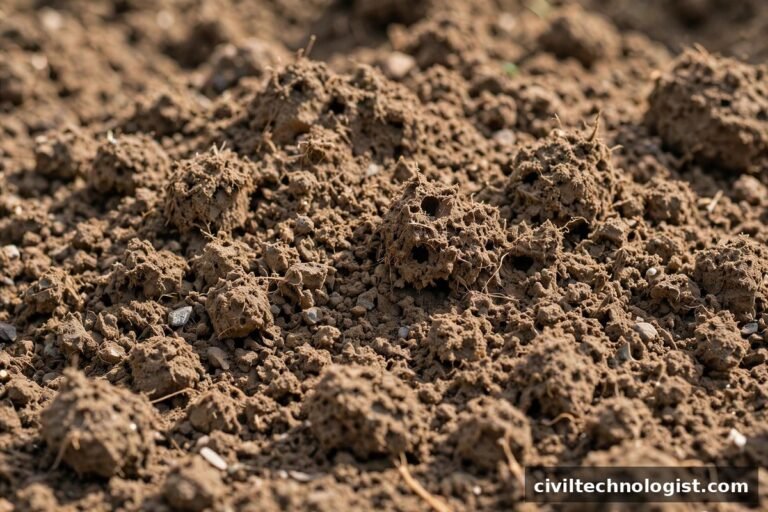 Loose excavated soil showing fluff or swell after digging