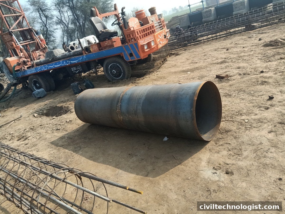 Pile boring rig at a deep foundation construction site