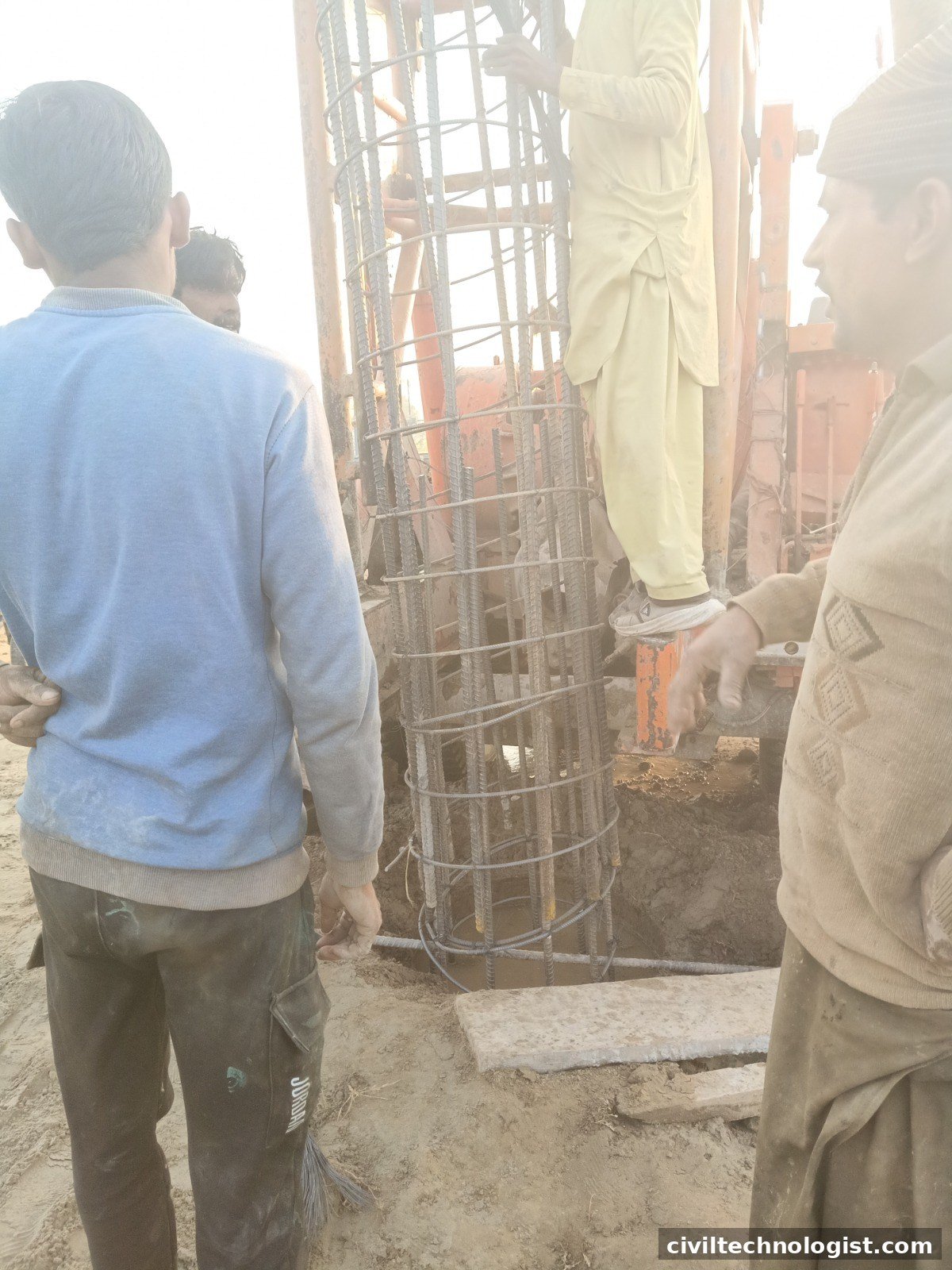 pile cage lowering installation cast in place pile