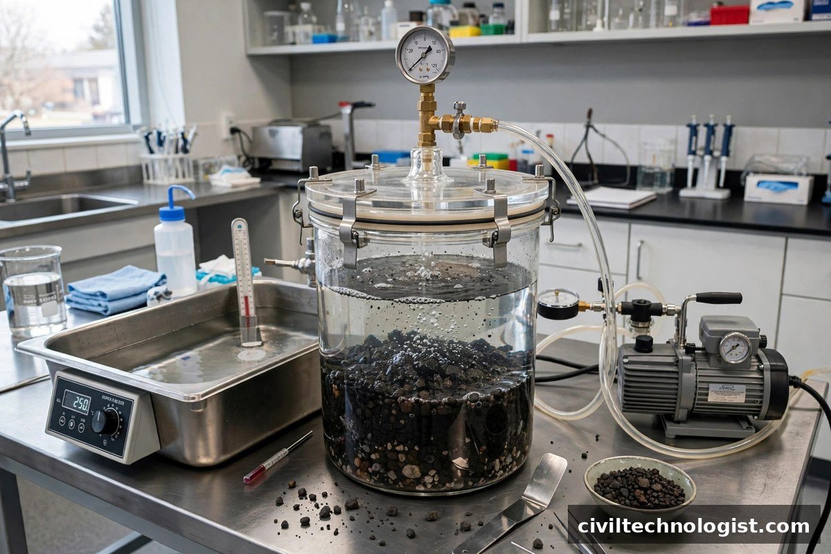 Maximum specific gravity Rice test vacuum pycnometer with bituminous mix