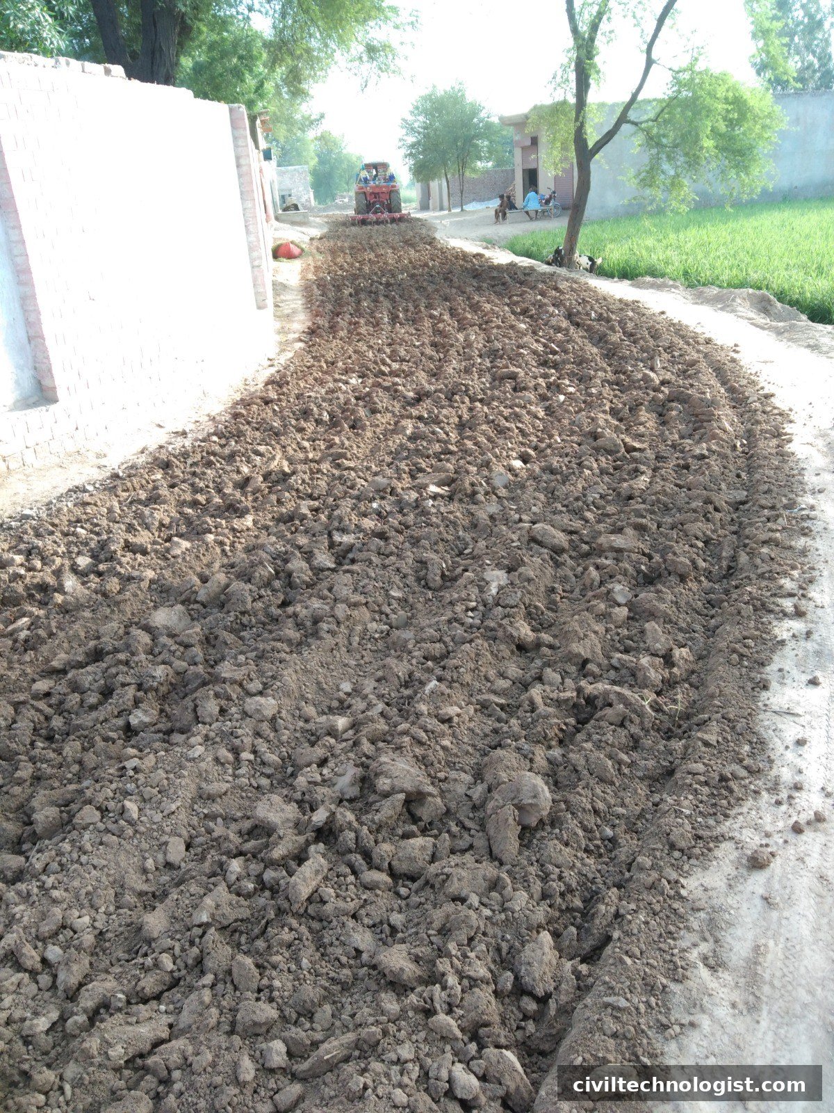 Ripped subgrade soil broken up before compaction