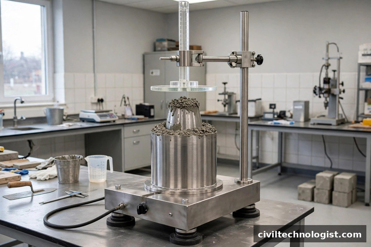 Vee-Bee consistometer apparatus for testing fresh concrete workability
