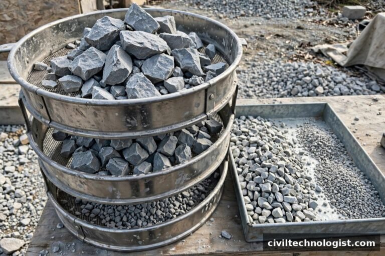 Sieve analysis of coarse crushed stone aggregate for water bound macadam